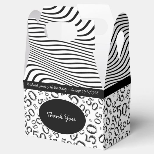Personaliseren: 50e verjaardag Zwart-wit Thema Bedankdoosjes (Geopend)