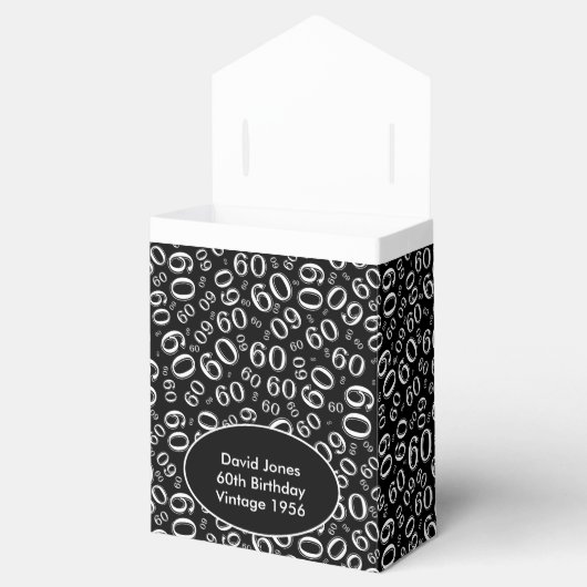 Personaliseren: 60e verjaardag thema zwart / wit bedankdoosjes (Geopend)