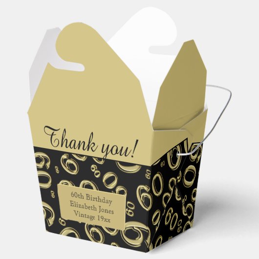 Personaliseren: 60ste verjaardagsfeestje goud / zw bedankdoosjes (Geopend)