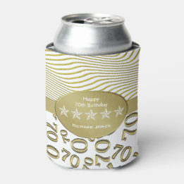 Personaliseren: 70e verjaardag Wit en Goud Thema Blikjeskoeler