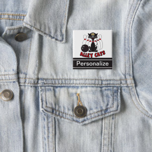 Personaliseren - Alley Cats Bowling Pin Vierkante Button 5,1 Cm