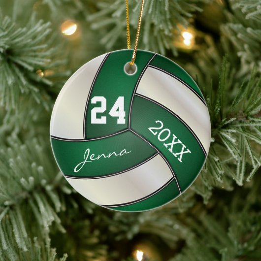 Personaliseren - Donkergroen en wit volleybal Keramisch Ornament (Boom)