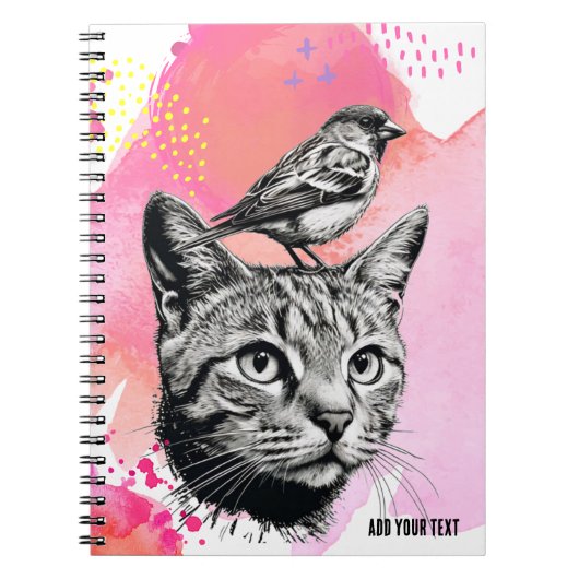 Personaliseren: een kat + een vogel | Notitieboek (Voorkant)