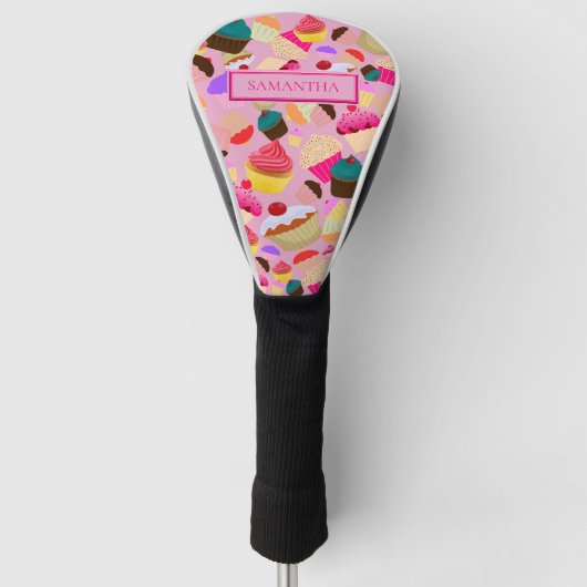 Personaliseren ... Fun, heldere roze cupcake Golfheadcover (Voorkant)