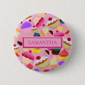 Personaliseren ... Fun, heldere roze cupcake Ronde Button 5,7 Cm (Voorkant)