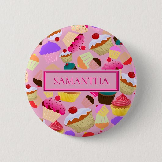 Personaliseren ... Fun, heldere roze cupcake Ronde Button 5,7 Cm (Voorkant)