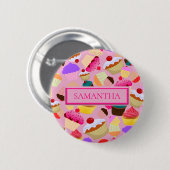 Personaliseren ... Fun, heldere roze cupcake Ronde Button 5,7 Cm (Voorkant /achterkant)