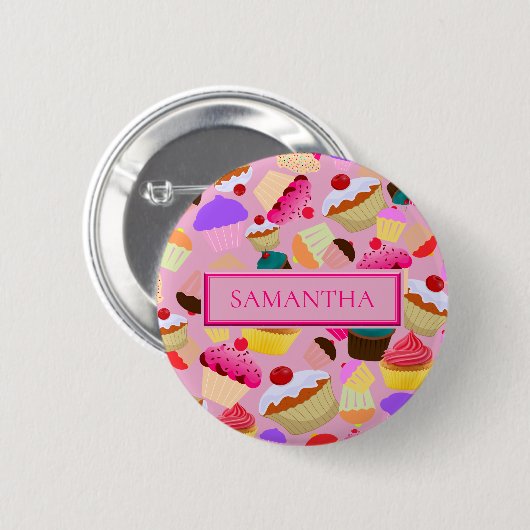 Personaliseren ... Fun, heldere roze cupcake Ronde Button 5,7 Cm (Voorkant /achterkant)
