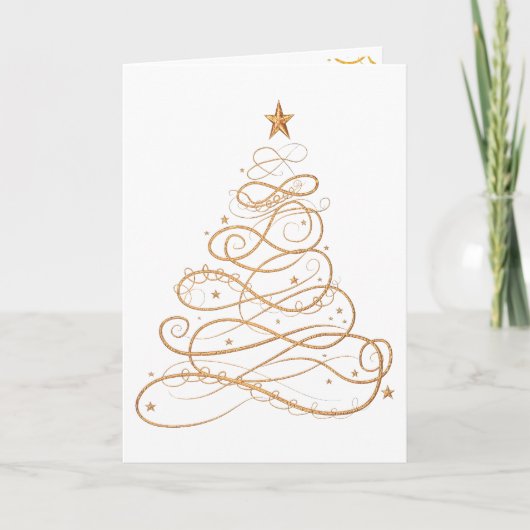 Personaliseren: Gold Metallic Filigree kerstboom Feestdagen Kaart (Voorkant)