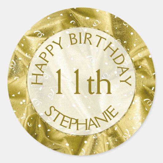 Personaliseren: "Happy Birthday" Goud getextureerd Ronde Sticker (Voorkant)