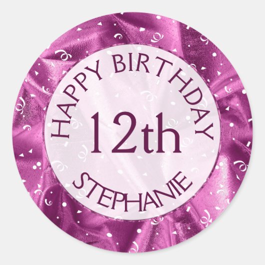 Personaliseren: "Happy Birthday" Orchidee getextur Ronde Sticker (Voorkant)