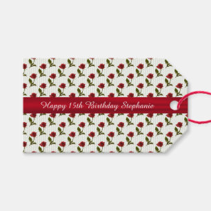 Personaliseren: Happy Birthday Red Roses patroon Cadeaulabel