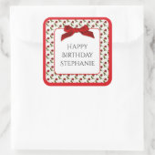 Personaliseren: Happy Birthday Red Roses patroon Vierkante Sticker (Tas)