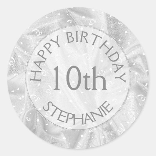Personaliseren: "Happy Birthday" Zilver getexturee Ronde Sticker (Voorkant)