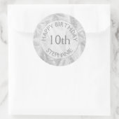 Personaliseren: "Happy Birthday" Zilver getexturee Ronde Sticker (Tas)
