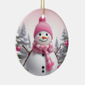 Personaliseren: Happy Pink Sjaal Xmas Sneeuwman Keramisch Ornament (Rechts)