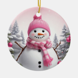 Personaliseren: Happy Pink Sjaal Xmas Sneeuwman Keramisch Ornament