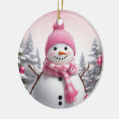 Personaliseren: Happy Pink Sjaal Xmas Sneeuwman Keramisch Ornament (Links)