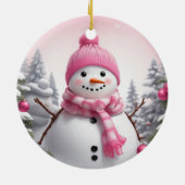 Personaliseren: Happy Pink Sjaal Xmas Sneeuwman Keramisch Ornament (Achterkant)