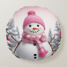 Personaliseren: Happy Pink Sjaal Xmas Sneeuwman Rond Kussen