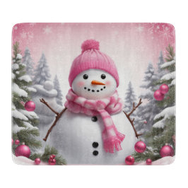 Personaliseren: Happy Pink Sjaal Xmas Sneeuwman Snijplank