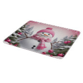 Personaliseren: Happy Pink Sjaal Xmas Sneeuwman Snijplank (Hoek)
