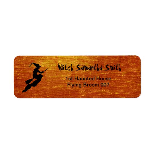 Personaliseren: Heks in Vlucht op bezemsilhouet Etiket (Voorkant)