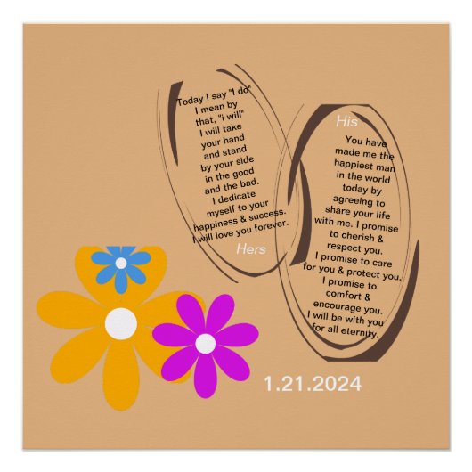 PERSONALISEREN, HERDENKEN BRUILOFT GELOFTEN FLORAL PERFECT POSTER (Voorkant)