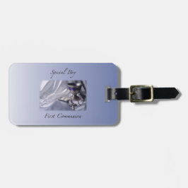 Personaliseren, jongen, eerste communiqué blauw bagagelabel