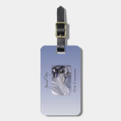 Personaliseren, jongen, eerste communiqué blauw bagagelabel (Voorkant verticaal)