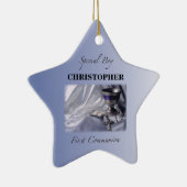 Personaliseren, jongen, eerste communiqué blauw keramisch ornament (Rechts)
