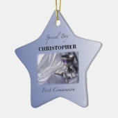 Personaliseren, jongen, eerste communiqué blauw keramisch ornament (Links)