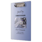 Personaliseren, jongen, eerste communiqué blauw klembord (Links)