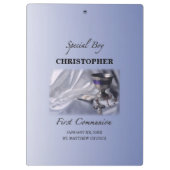 Personaliseren, jongen, eerste communiqué blauw klembord (Achterkant)