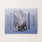 Personaliseren, jongen, eerste communiqué blauw legpuzzel (Horizontaal)