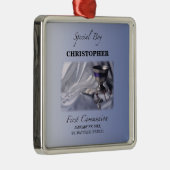Personaliseren, jongen, eerste communiqué blauw metalen ornament (Rechts)