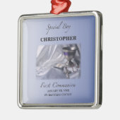 Personaliseren, jongen, eerste communiqué blauw metalen ornament (Links)