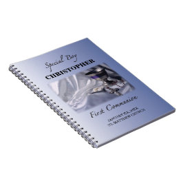 Personaliseren, jongen, eerste communiqué blauw notitieboek