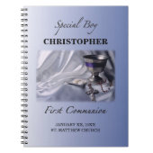 Personaliseren, jongen, eerste communiqué blauw notitieboek (Voorkant)