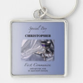 Personaliseren, jongen, eerste communiqué blauw sleutelhanger (Voorkant)