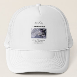 Personaliseren, jongen, eerste communiqué blauw trucker pet