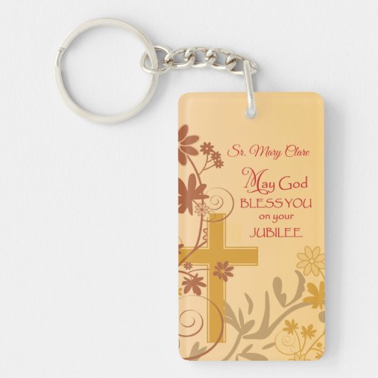 Personaliseren, Jubilee Jubileum Nun Cross, Swirls Sleutelhanger (Voorkant)