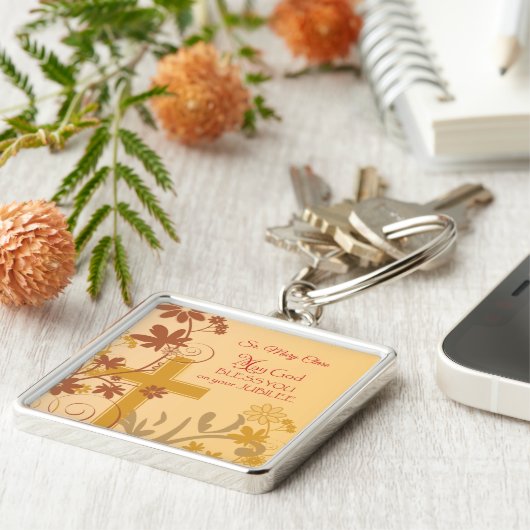 Personaliseren, Jubilee Jubileum Nun Cross, Swirls Sleutelhanger (Zijkant)