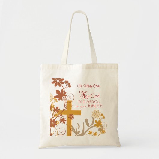 Personaliseren, Jubilee Jubileum Nun Cross, Swirls Tote Bag (Voorkant)