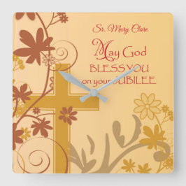 Personaliseren, Jubilee Jubileum Nun Cross, Swirls Vierkante Klok
