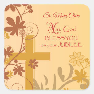 Personaliseren, Jubilee Jubileum Nun Cross, Swirls Vierkante Sticker