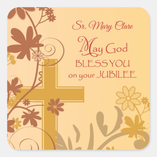 Personaliseren, Jubilee Jubileum Nun Cross, Swirls Vierkante Sticker (Voorkant)