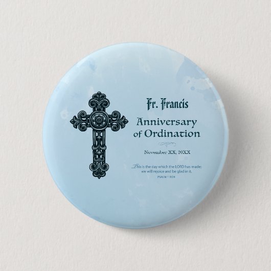 Personaliseren, Jubileum bestellen Priest, kruis Ronde Button 5,7 Cm (Voorkant)