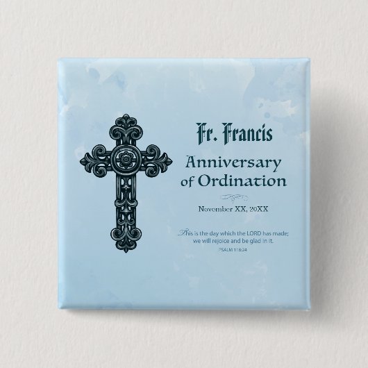 Personaliseren, Jubileum bestellen Priest, kruis Vierkante Button 5,1 Cm (Voorkant)
