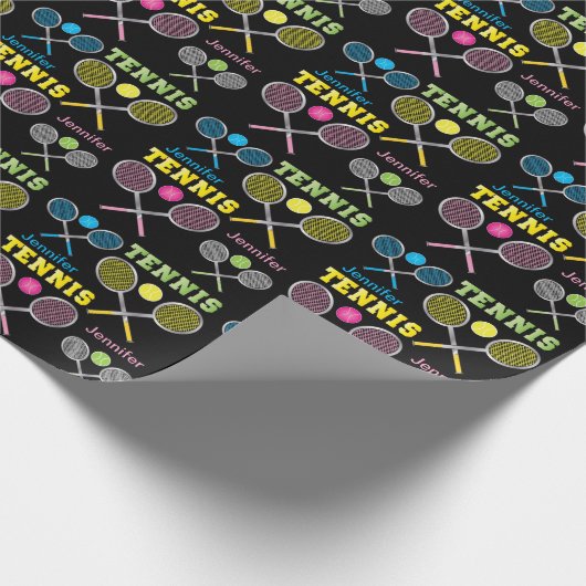 Personaliseren - Kleurrijke Tennis-racks en -blokk Cadeaupapier (Hoek)